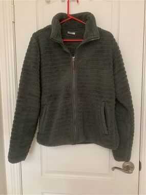 EUC Columbia Sherpa Fleece Jacket Women’s Large Olive Full Zip Cozy Teddy Jacket